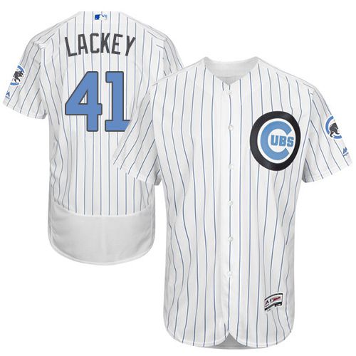 Cubs #41 John Lackey White(Blue Strip) Flexbase Authentic Collection Father's Day Stitched MLB Jersey - Click Image to Close
